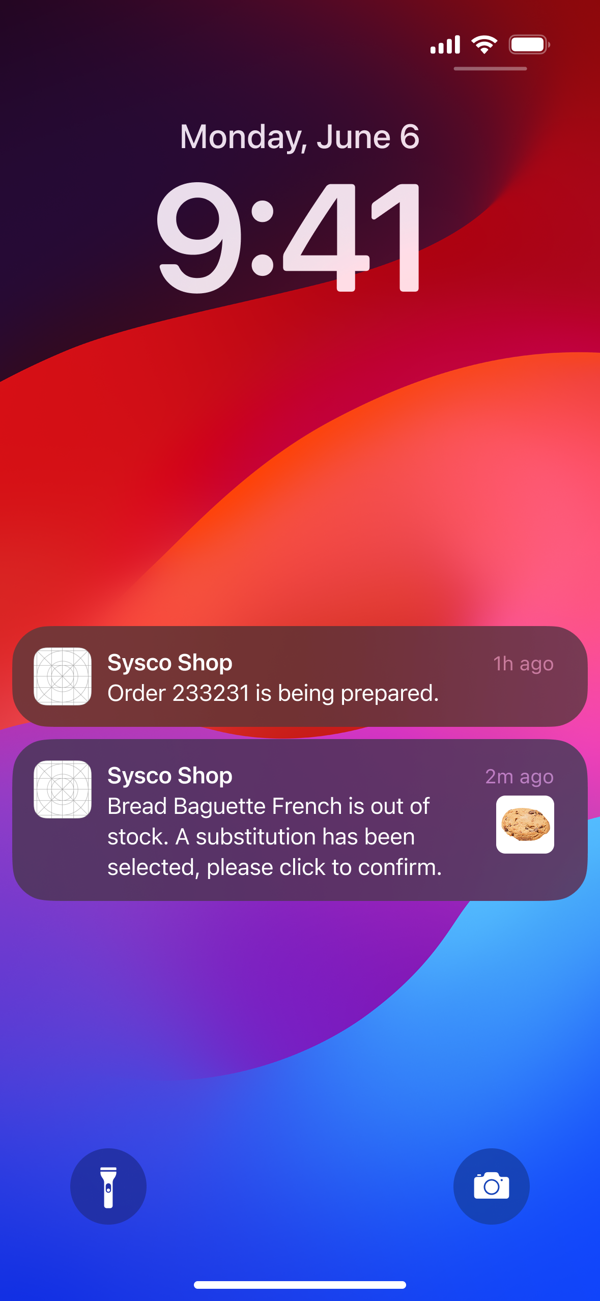 Push notifications showing order preparation and substitution alert